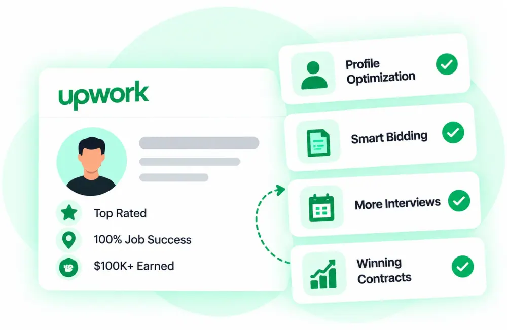 Top-rated Upwork profile with profile optimisation, smart bidding, more interviews and winning contracts